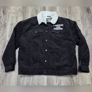 Men's Black Corduroy Jacket with White Sherpa Collar